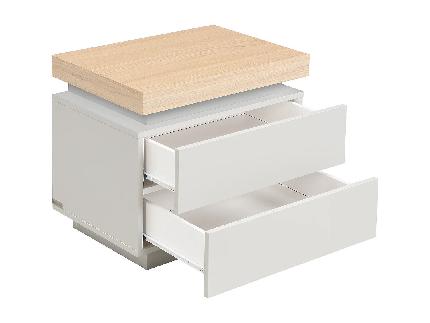 Table de chevet – 2 tiroirs – MDF laqué – Avec LEDs –Coloris : Naturel et Beige – HALO
