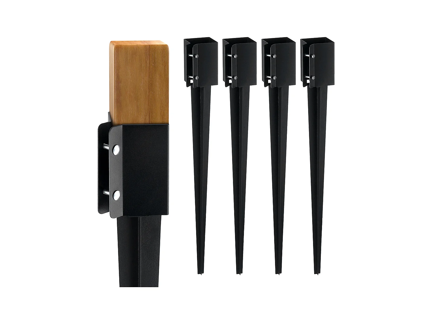 Aarde Haken SucceBuy Set van 4 voor Hekpalen, Metalen Pinnen 91 x 10 x 10cm, Metalen Pinnen met Zwarte Poedercoating voor Terras