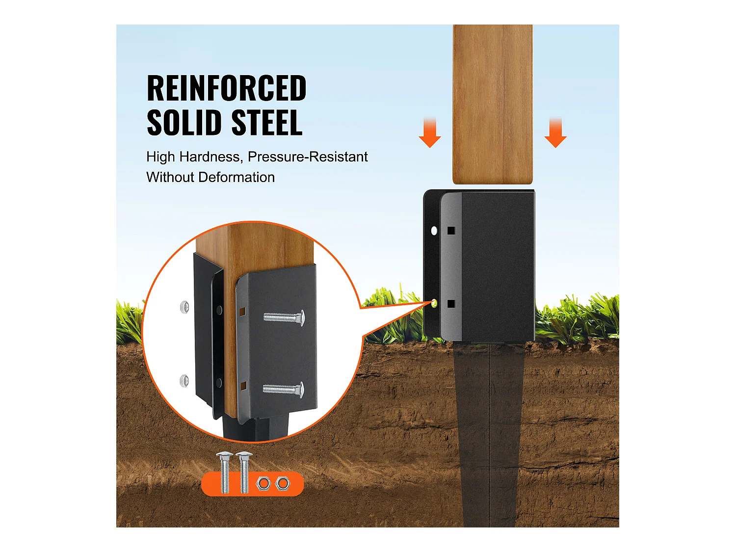 Aarde Haken SucceBuy Set van 4 voor Hekpalen, Metalen Pinnen 91 x 10 x 10cm, Metalen Pinnen met Zwarte Poedercoating voor Terras