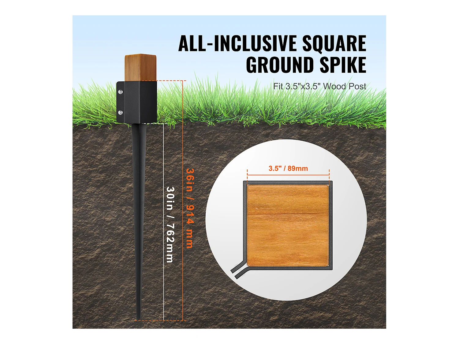 Aarde Haken SucceBuy Set van 4 voor Hekpalen, Metalen Pinnen 91 x 10 x 10cm, Metalen Pinnen met Zwarte Poedercoating voor Terras