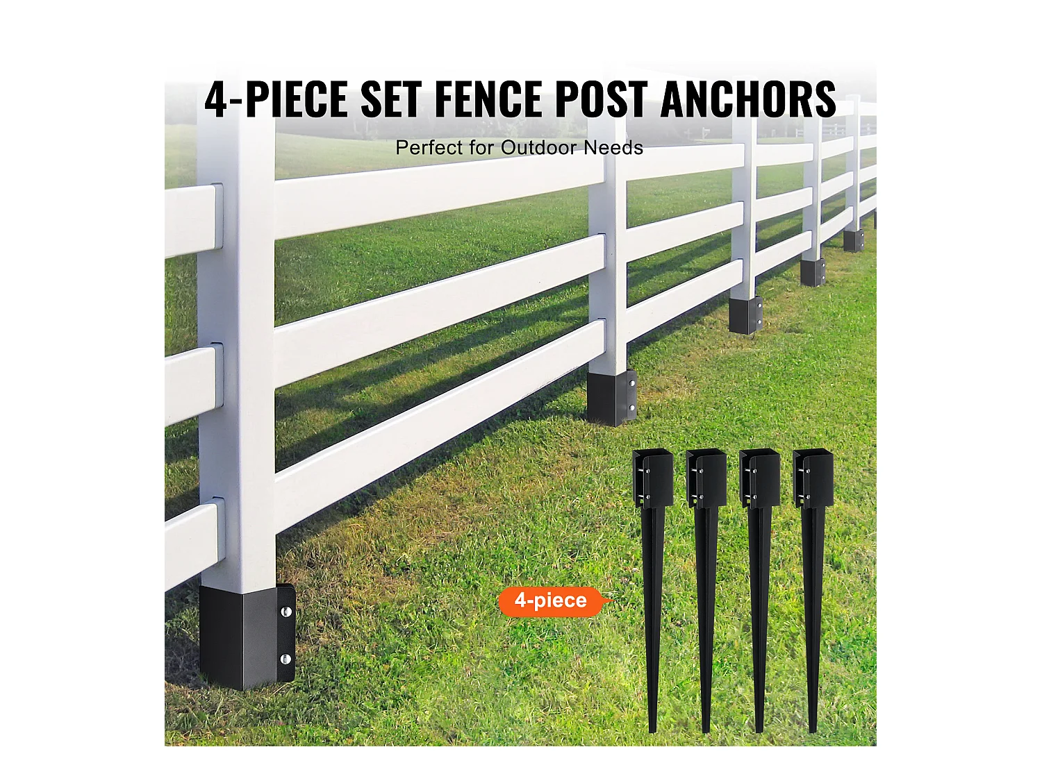 Aarde Haken SucceBuy Set van 4 voor Hekpalen, Metalen Pinnen 91 x 10 x 10cm, Metalen Pinnen met Zwarte Poedercoating voor Terras