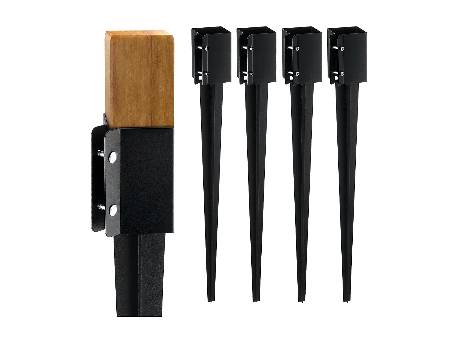 Piquets de Terre SucceBuy Lot de 4 pour Poteaux de Clôture, Piquets Métalliques 91 x 10 x 10cm, Piquets en Métal avec Revêtement en Poudre Noir pour Terrasse