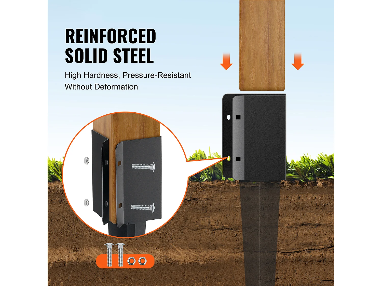 Piquets de Terre SucceBuy Lot de 4 pour Poteaux de Clôture, Piquets Métalliques 91 x 10 x 10cm, Piquets en Métal avec Revêtement en Poudre Noir pour Terrasse