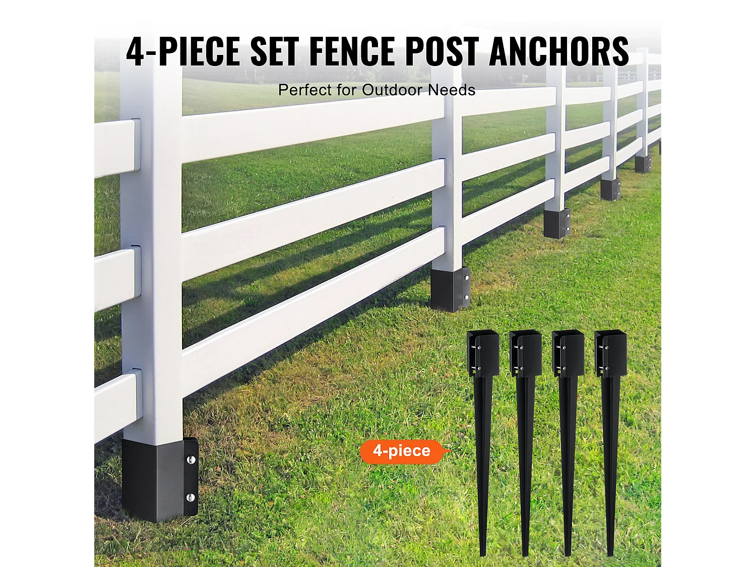 Aarde Haken SucceBuy Set van 4 voor Hekpalen, Metalen Pinnen 91 x 10 x 10cm, Metalen Pinnen met Zwarte Poedercoating voor Terras