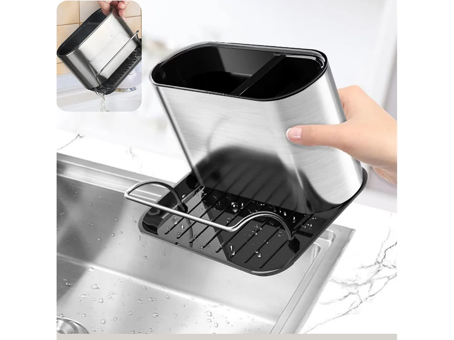 Menastyl - Organiseur 18x12x13cm En Acier Inoxydable Et Plastique