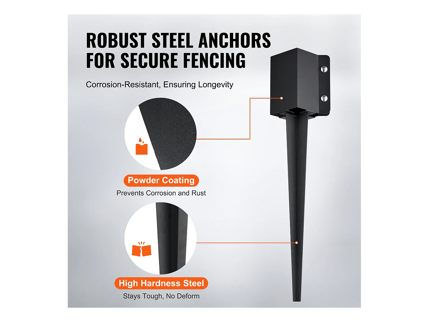 Piquets de Terre SucceBuy Lot de 6, Piquets Métalliques 61 x 10 x 10cm, Piquets en Métal avec Revêtement en Poudre Noir pour Support de Boîte aux Lettres