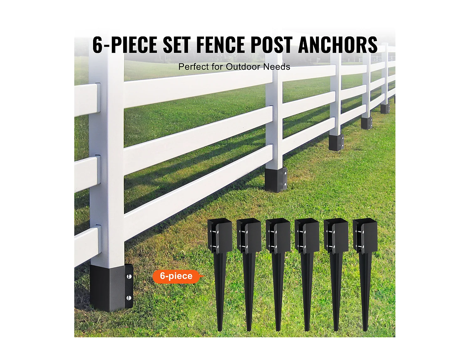 Piquets de Terre SucceBuy Lot de 6, Piquets Métalliques 61 x 10 x 10cm, Piquets en Métal avec Revêtement en Poudre Noir pour Support de Boîte aux Lettres