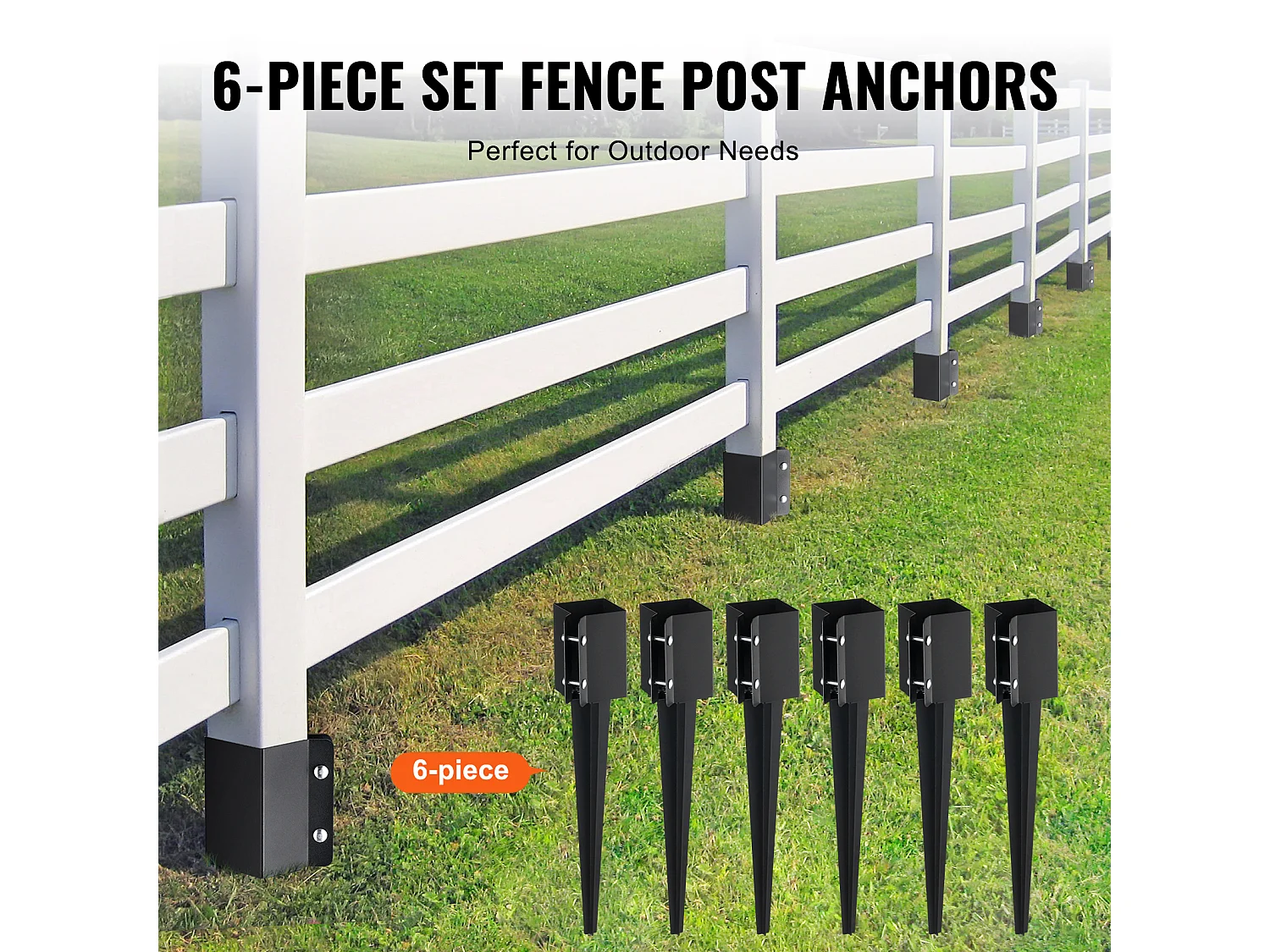 Piquets de Terre SucceBuy Lot de 6, Piquets Métalliques 61 x 10 x 10cm, Piquets en Métal avec Revêtement en Poudre Noir pour Support de Boîte aux Lettres