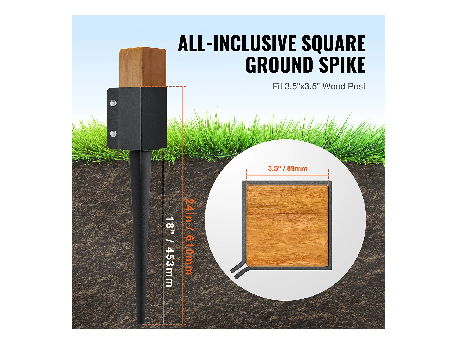 Piquets d'Ancrage SucceBuy Lot de 8 pour Poteau de Clôture, Piquets Métalliques 61 x 10 x 10cm, Métal, Revêtement en Poudre Noire, pour Terrasse