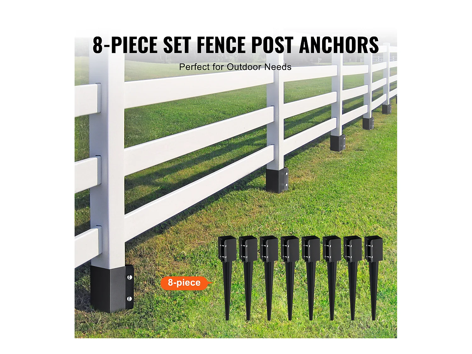 Piquets d'Ancrage SucceBuy Lot de 8 pour Poteau de Clôture, Piquets Métalliques 61 x 10 x 10cm, Métal, Revêtement en Poudre Noire, pour Terrasse