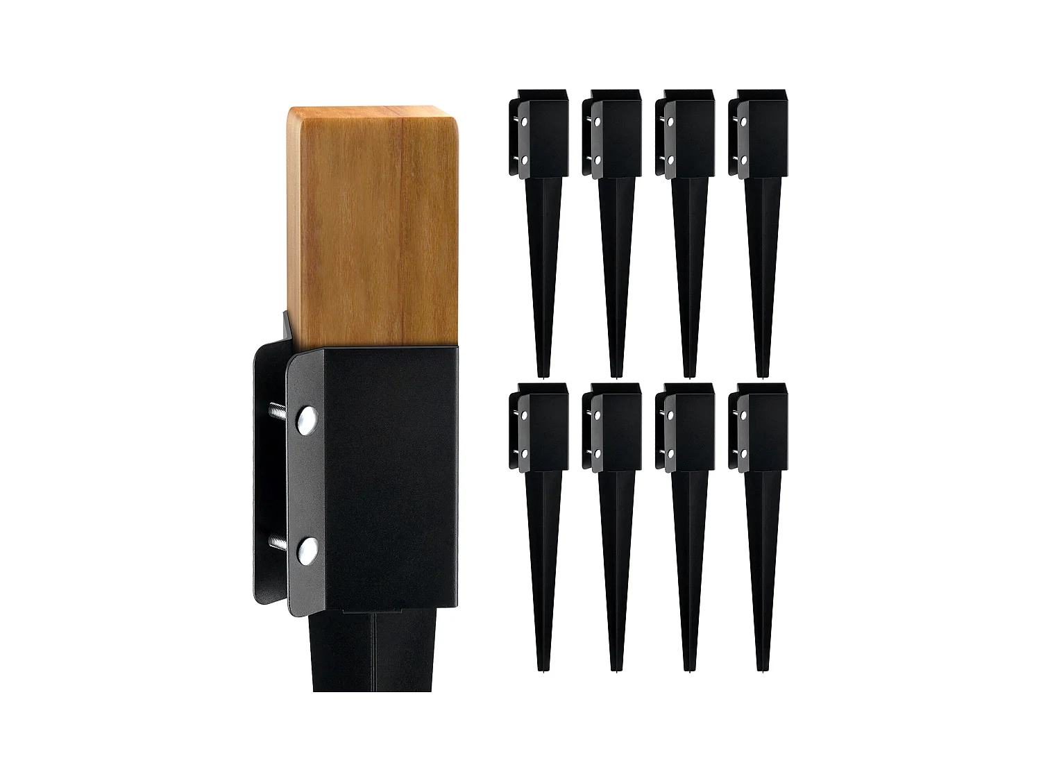 Piquets d'Ancrage SucceBuy Lot de 8 pour Poteau de Clôture, Piquets Métalliques 61 x 10 x 10cm, Métal, Revêtement en Poudre Noire, pour Terrasse