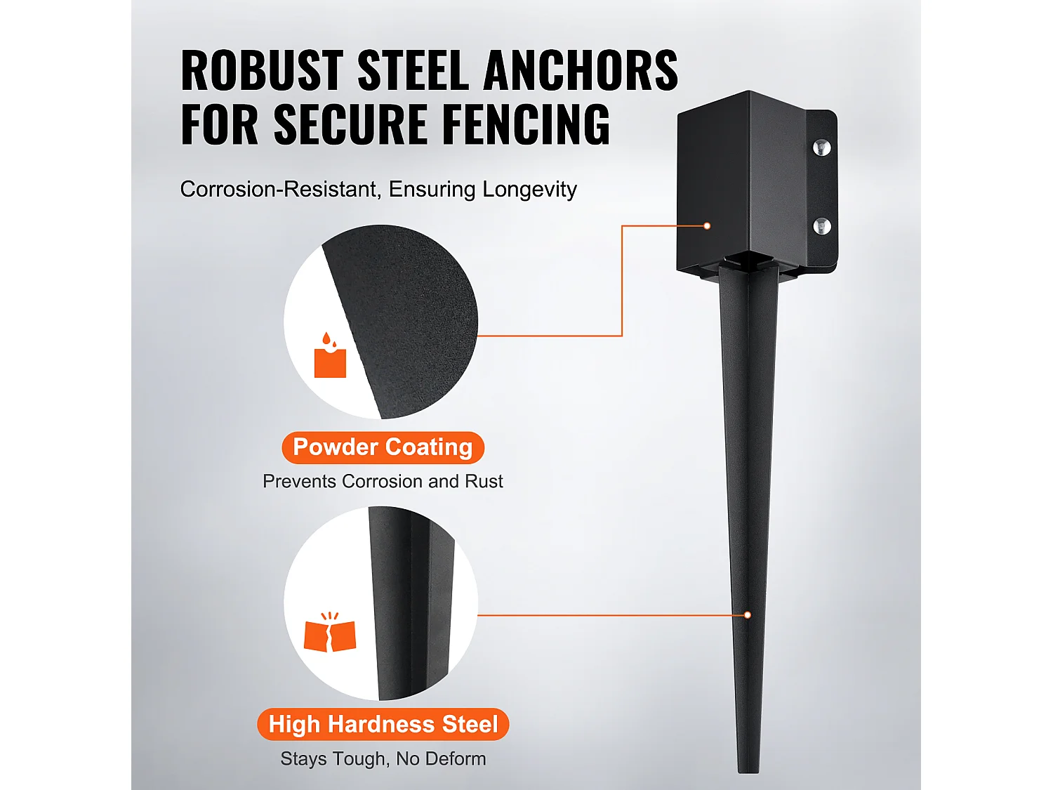 Piquets d'Ancrage SucceBuy Lot de 8 pour Poteau de Clôture, Piquets Métalliques 61 x 10 x 10cm, Métal, Revêtement en Poudre Noire, pour Terrasse