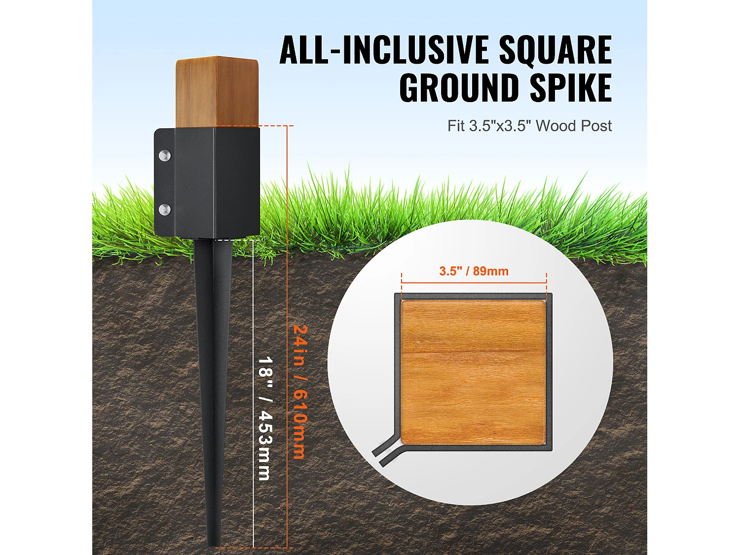 Piquets d'Ancrage SucceBuy Lot de 8 pour Poteau de Clôture, Piquets Métalliques 61 x 10 x 10cm, Métal, Revêtement en Poudre Noire, pour Terrasse