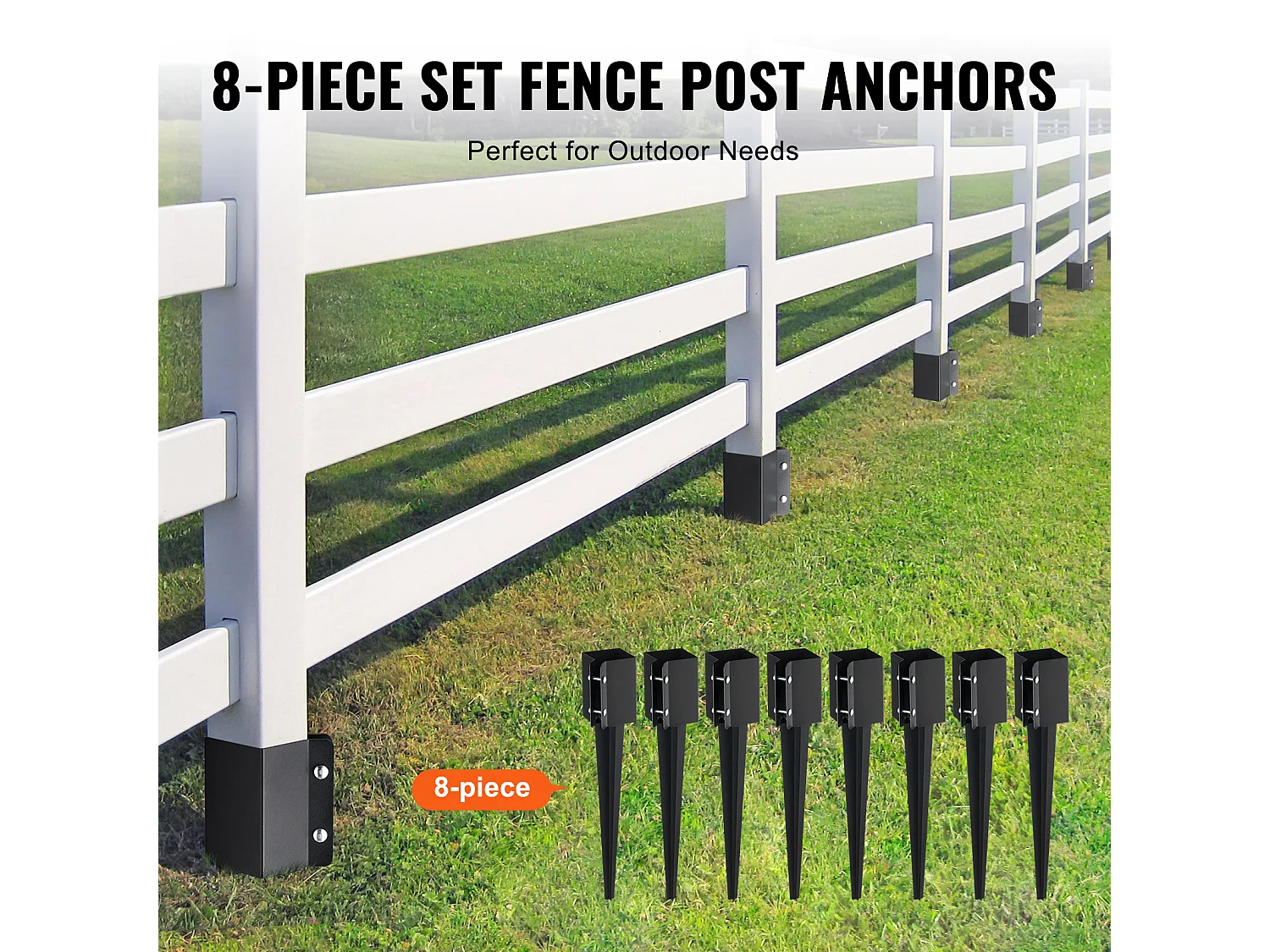 Piquets d'Ancrage SucceBuy Lot de 8 pour Poteau de Clôture, Piquets Métalliques 61 x 10 x 10cm, Métal, Revêtement en Poudre Noire, pour Terrasse