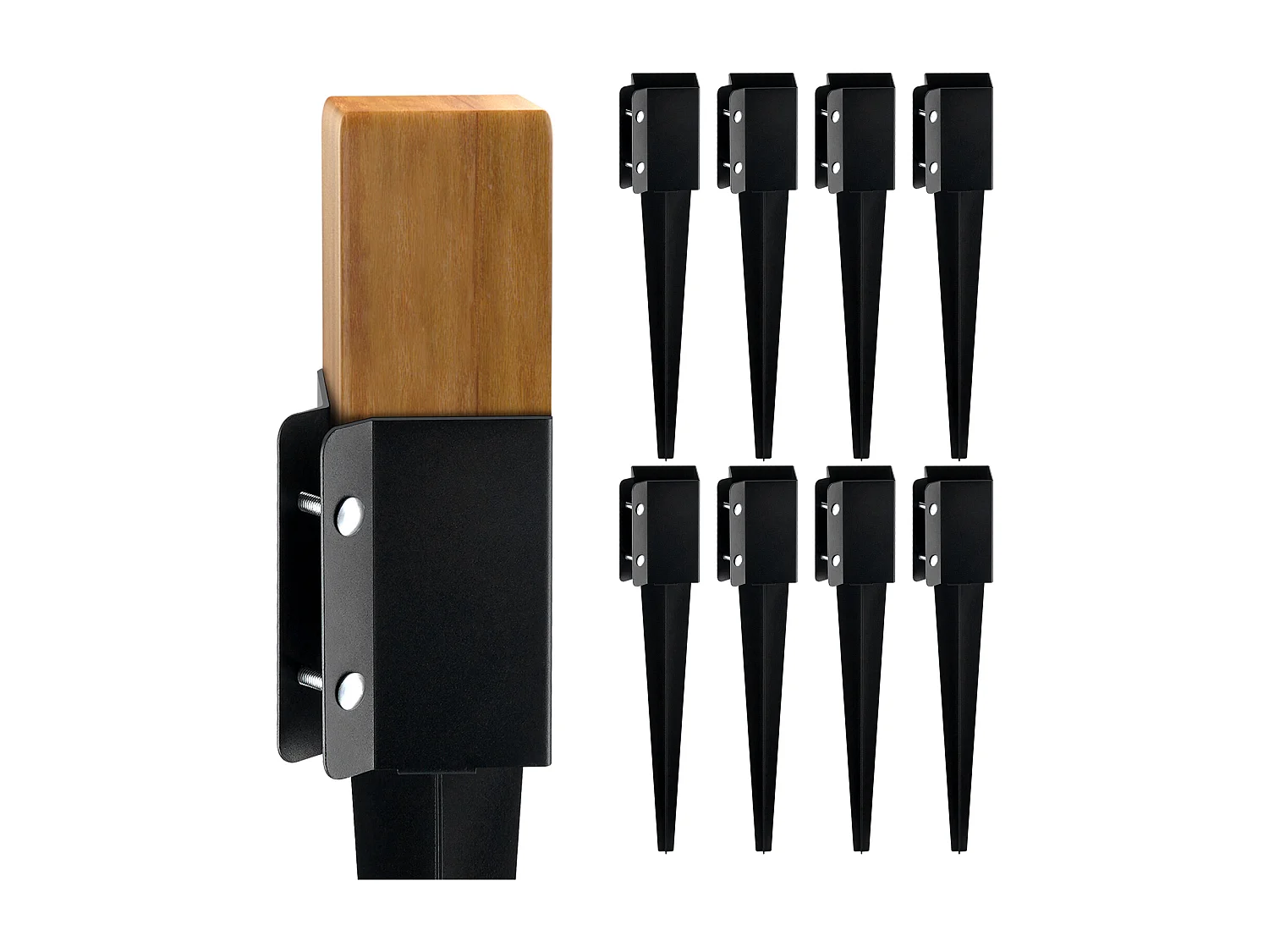 Piquets d'Ancrage SucceBuy Lot de 8 pour Poteau de Clôture, Piquets Métalliques 61 x 10 x 10cm, Métal, Revêtement en Poudre Noire, pour Terrasse