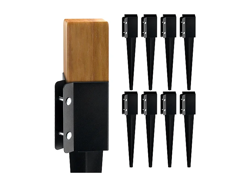 Piquets d'Ancrage SucceBuy Lot de 8 pour Poteau de Clôture, Piquets Métalliques 61 x 10 x 10cm, Métal, Revêtement en Poudre Noire, pour Terrasse