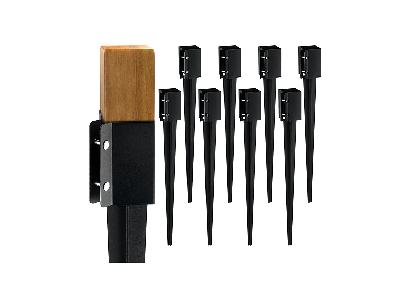 Pali di Terra SucceBuy Lotto di 8, Pali Metallici 91x 10 x 10cm, Pali di Metallo con Rivestimento in Polvere Nera per Supporto Cassetta delle Lettere