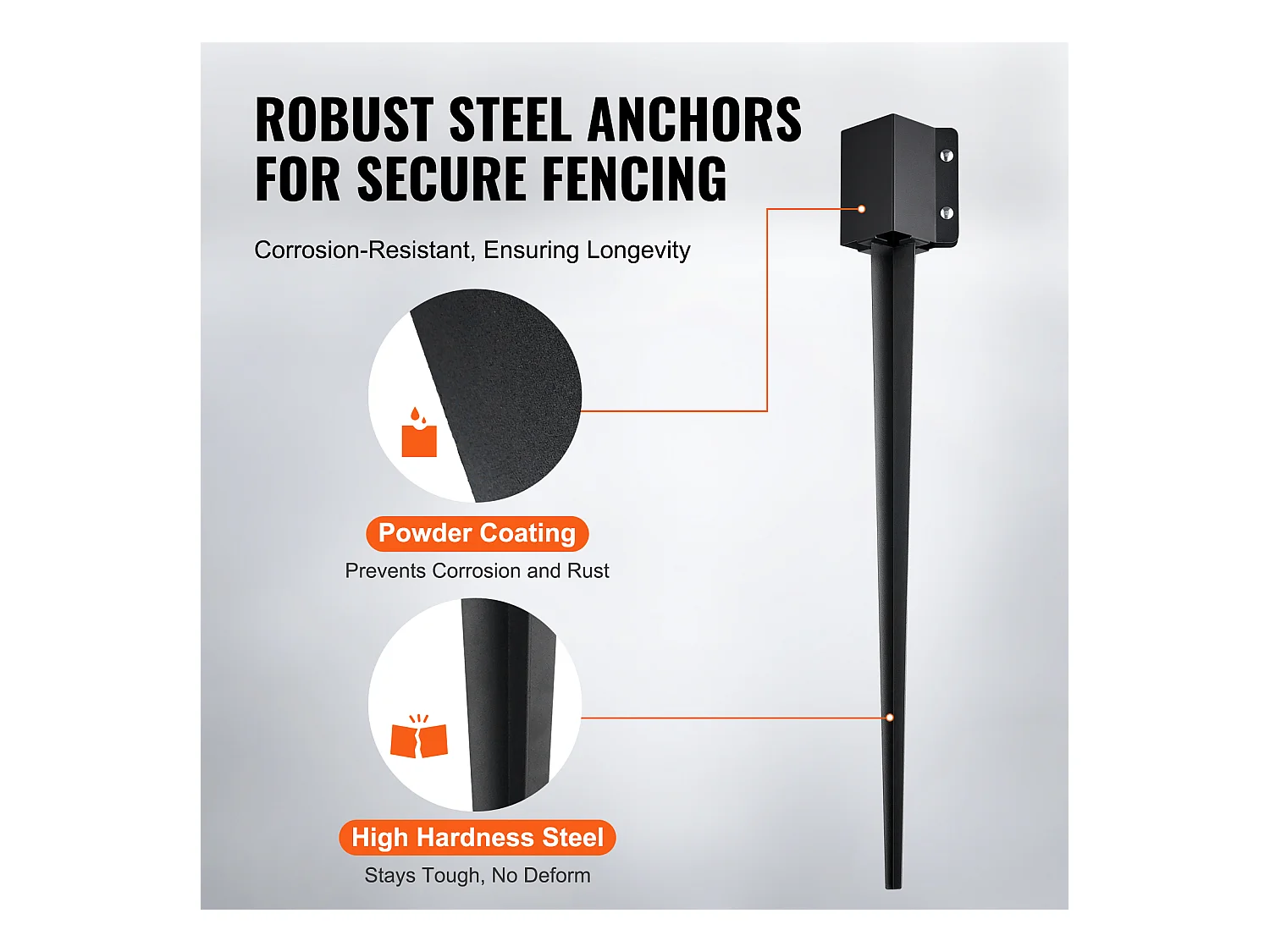 Pali di Terra SucceBuy Lotto di 8, Pali Metallici 91x 10 x 10cm, Pali di Metallo con Rivestimento in Polvere Nera per Supporto Cassetta delle Lettere