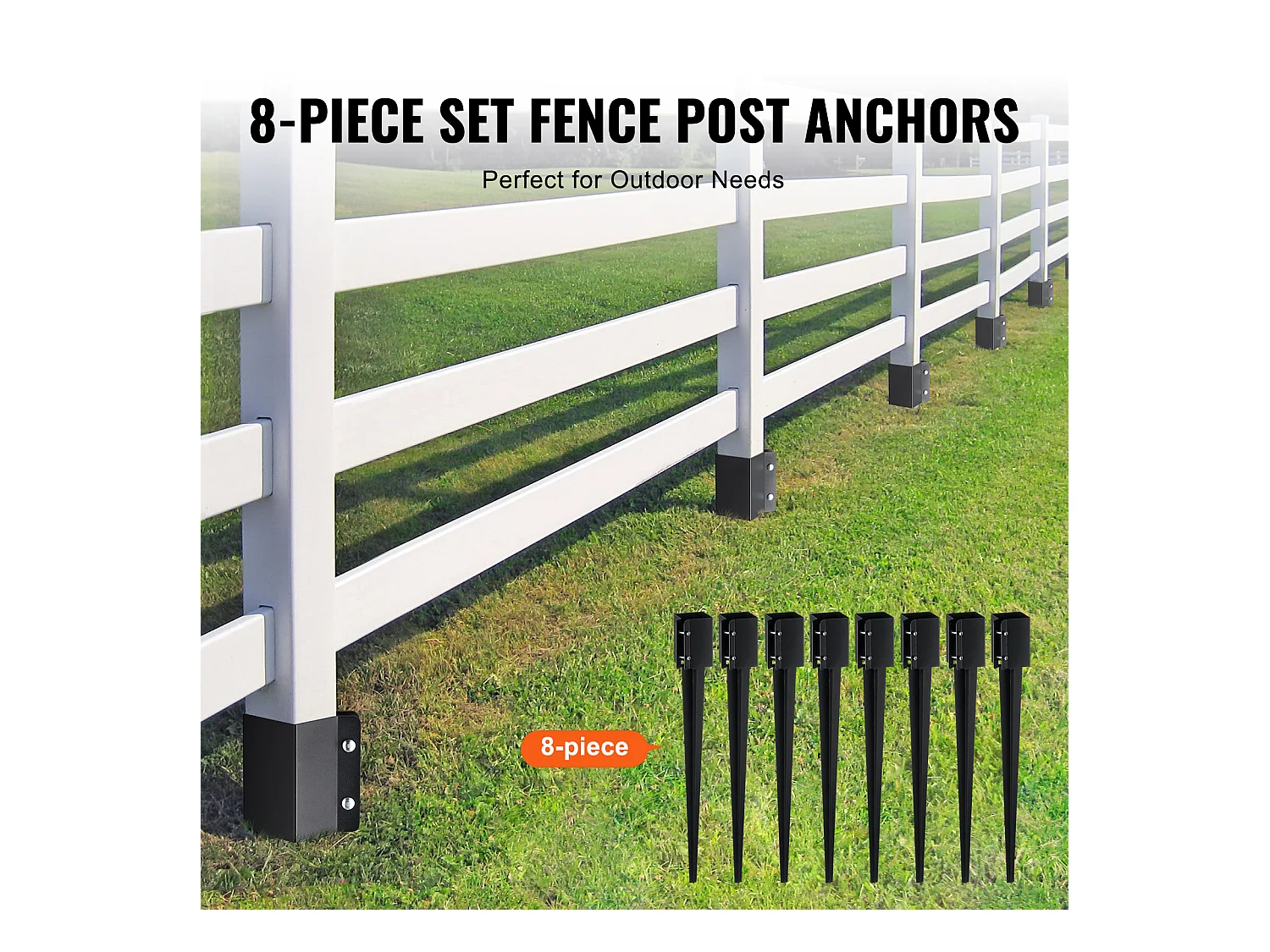 Pali di Terra SucceBuy Lotto di 8, Pali Metallici 91x 10 x 10cm, Pali di Metallo con Rivestimento in Polvere Nera per Supporto Cassetta delle Lettere