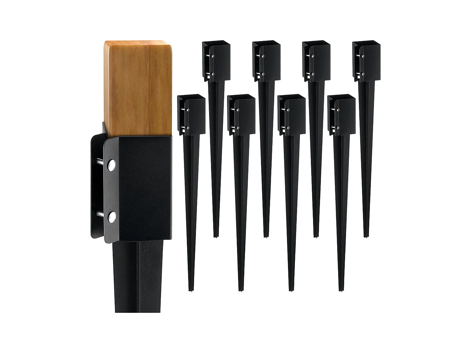 Pali di Terra SucceBuy Lotto di 8, Pali Metallici 91x 10 x 10cm, Pali di Metallo con Rivestimento in Polvere Nera per Supporto Cassetta delle Lettere
