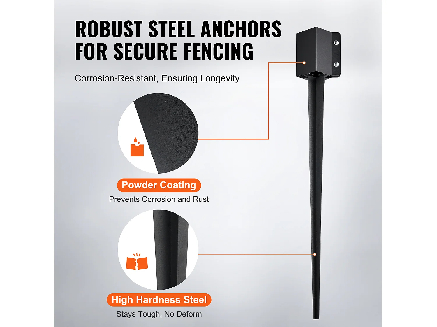 Piquets de Terre SucceBuy Lot de 8, Piquets Métalliques 91x 10 x 10cm, Piquets en Métal avec Revêtement en Poudre Noir pour Support de Boîte aux Lettres