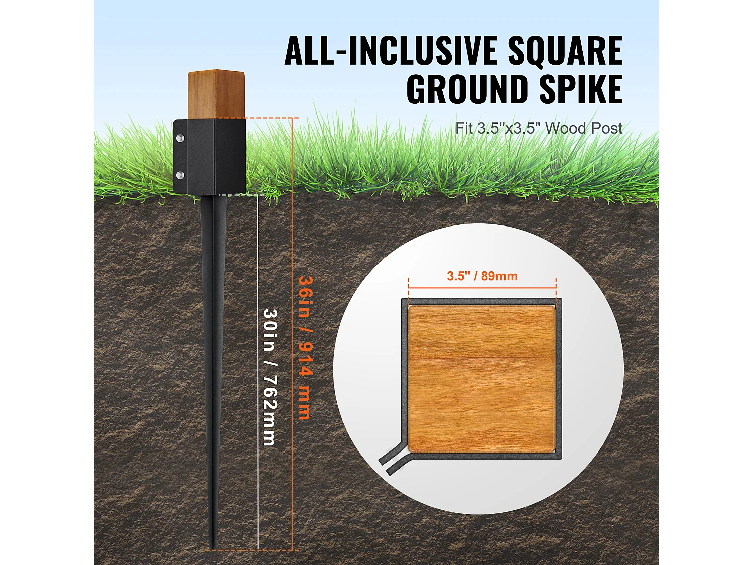 Piquets de Terre SucceBuy Lot de 8, Piquets Métalliques 91x 10 x 10cm, Piquets en Métal avec Revêtement en Poudre Noir pour Support de Boîte aux Lettres