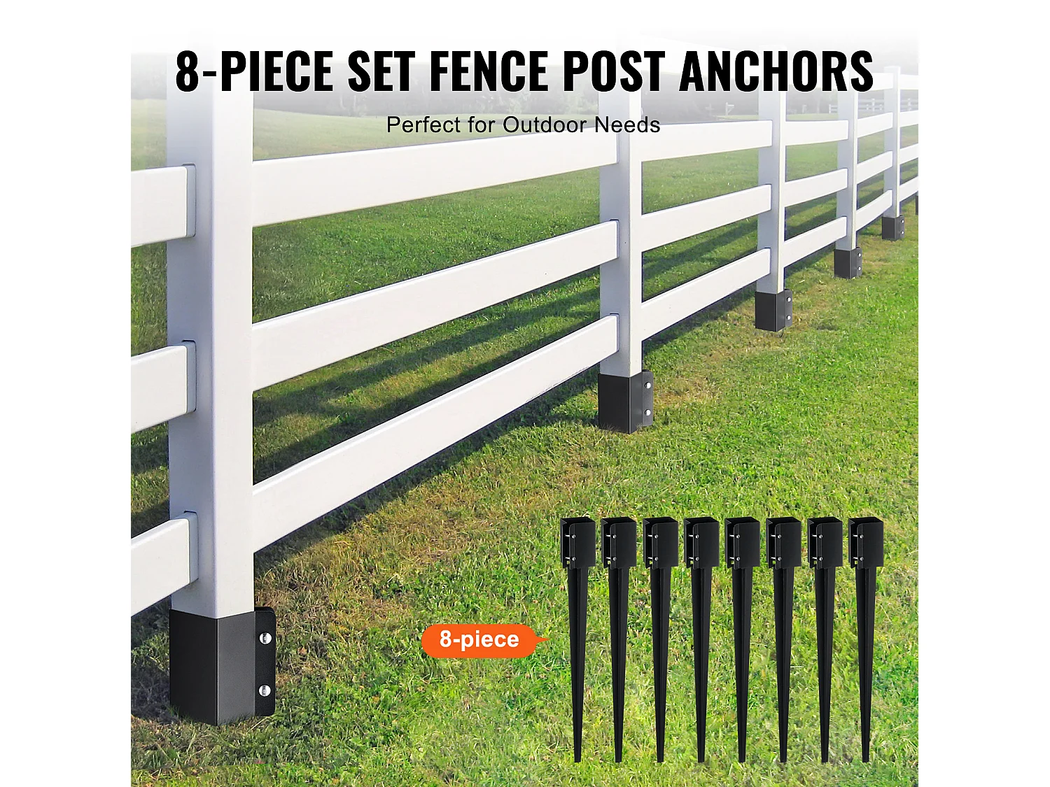 Piquets de Terre SucceBuy Lot de 8, Piquets Métalliques 91x 10 x 10cm, Piquets en Métal avec Revêtement en Poudre Noir pour Support de Boîte aux Lettres