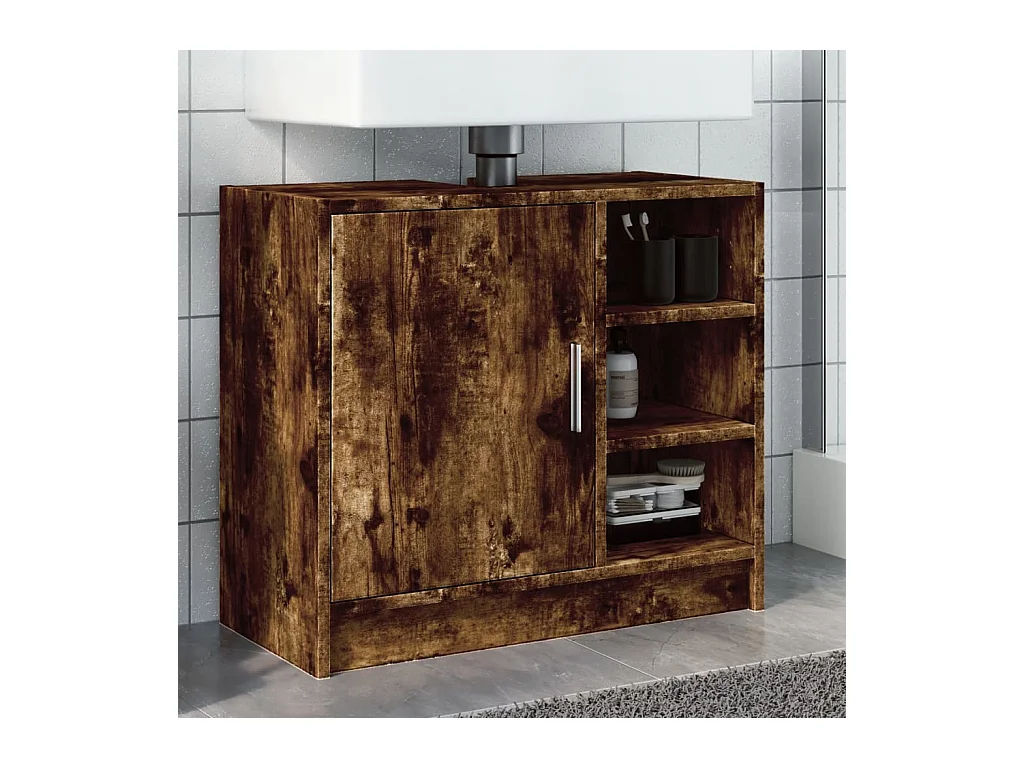 Armoire de lavabo chêne fumé 63x29x55 cm bois d'ingénierie FR231040