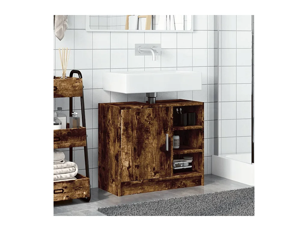 Armario de lavabo madera ingeniería roble ahumado 63x29x55 cm ES300829