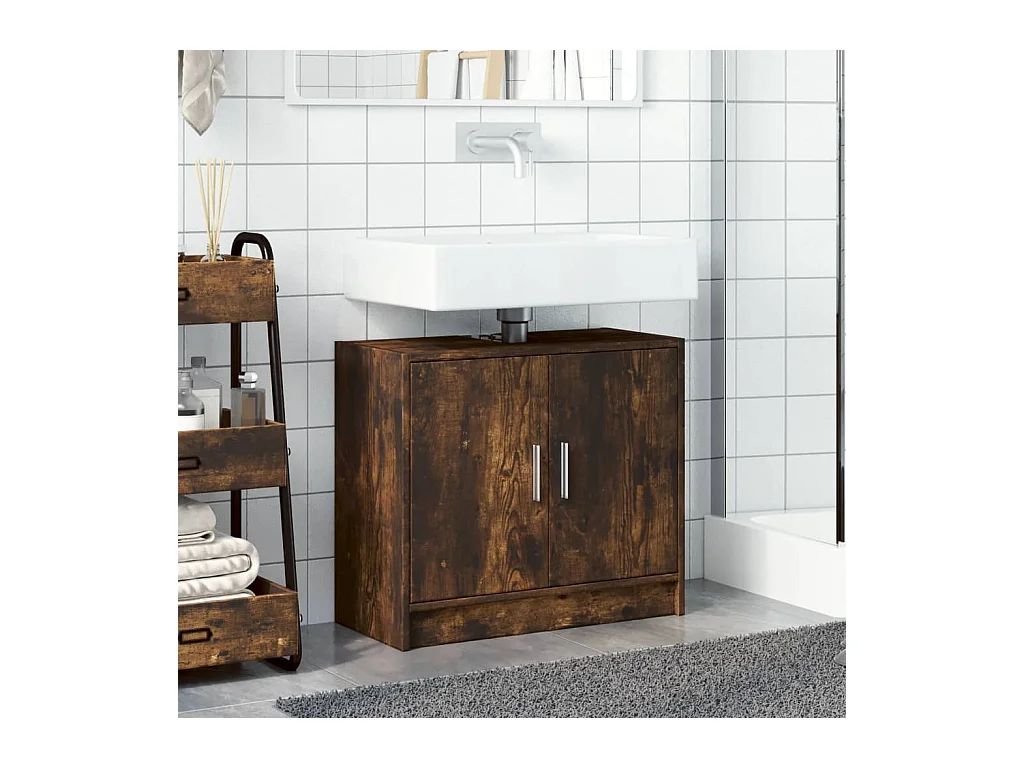 Armario de lavabo madera ingeniería roble ahumado 63x29x55 cm ES920579