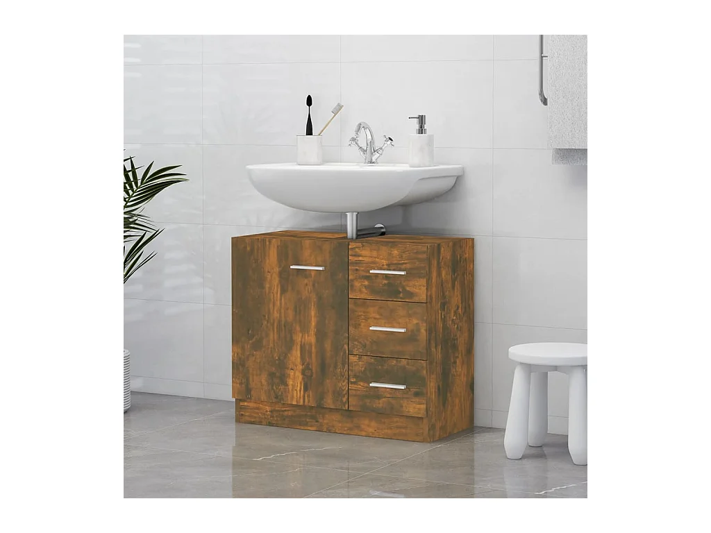 Armoire de lavabo Chêne fumé 63x30x54 cm Bois d'ingénierie FR749904