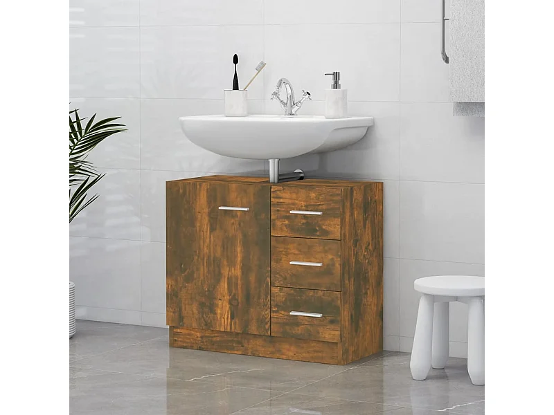Mueble de lavabo madera contrachapada roble ahumado 63x30x54 cm ES452558