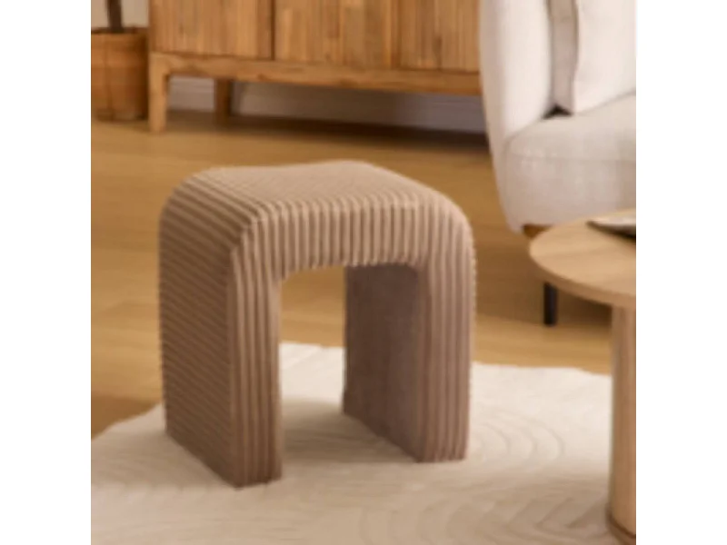 Pouf Arche Velours Côtelé "Sevi" 43cm Beige Foncé