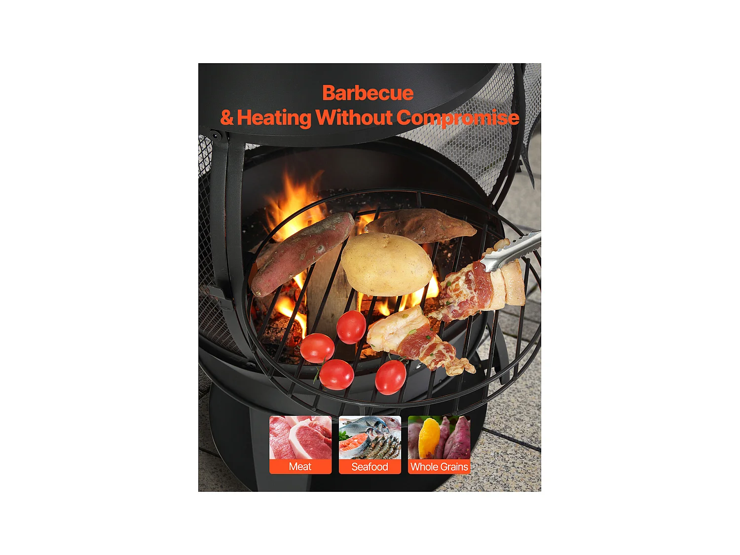 Camino Esterno SucceBuy, in Ferro di 56 cm, con Griglia e Coperchio di Camino, per Raduni in Giardino, Campeggio e Feste all'Aperto