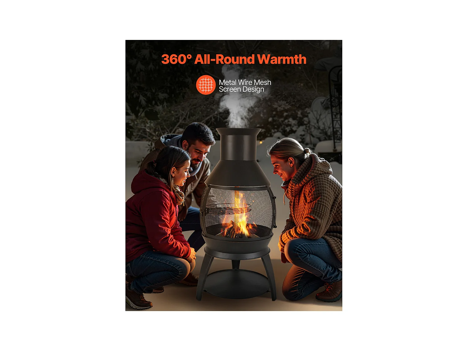 Camino Esterno SucceBuy, in Ferro di 56 cm, con Griglia e Coperchio di Camino, per Raduni in Giardino, Campeggio e Feste all'Aperto