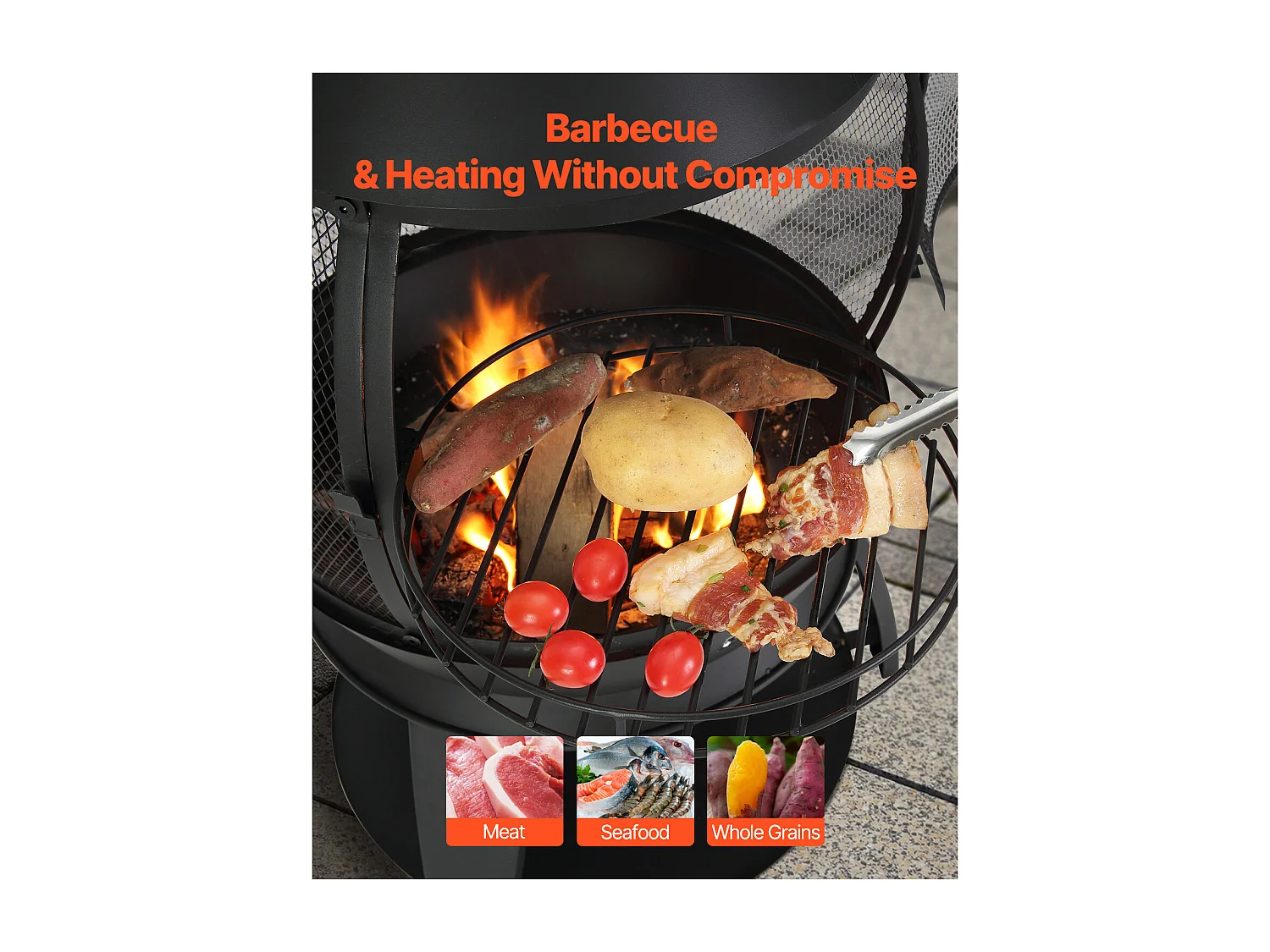 Cheminée d'Extérieur SucceBuy, en Fer de 56 cm, avec Grille et Couvercle de Cheminée, pour Rassemblements dans le Jardin, Camping et Fêtes en Plein Air