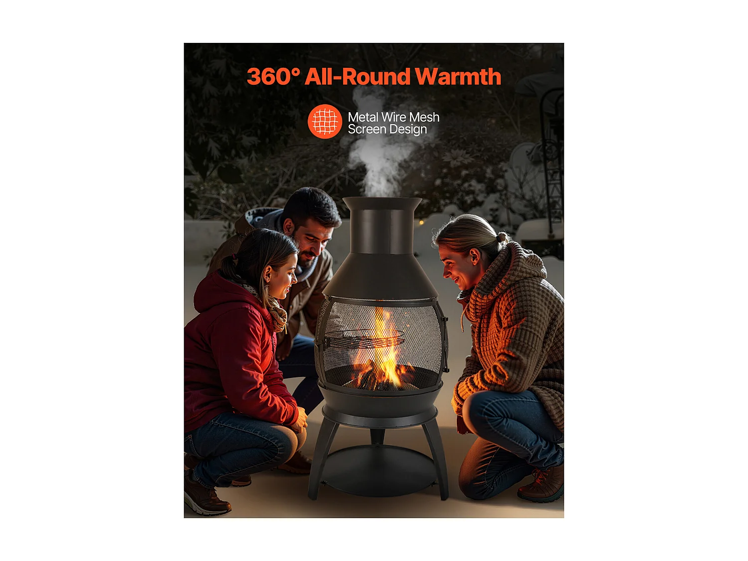 Cheminée d'Extérieur SucceBuy, en Fer de 56 cm, avec Grille et Couvercle de Cheminée, pour Rassemblements dans le Jardin, Camping et Fêtes en Plein Air