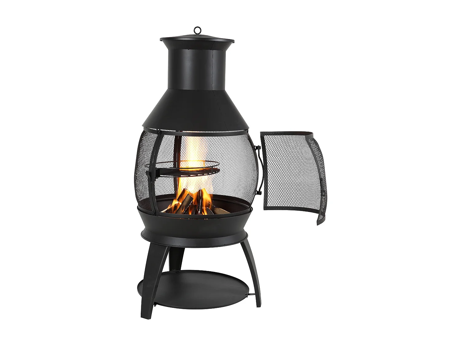 Cheminée d'Extérieur SucceBuy, en Fer de 56 cm, avec Grille et Couvercle de Cheminée, pour Rassemblements dans le Jardin, Camping et Fêtes en Plein Air