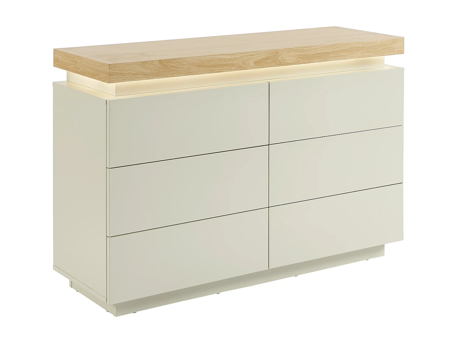 Commode – 6 tiroirs – MDF laqué – Avec LEDs – Coloris : Naturel et Beige - HALO