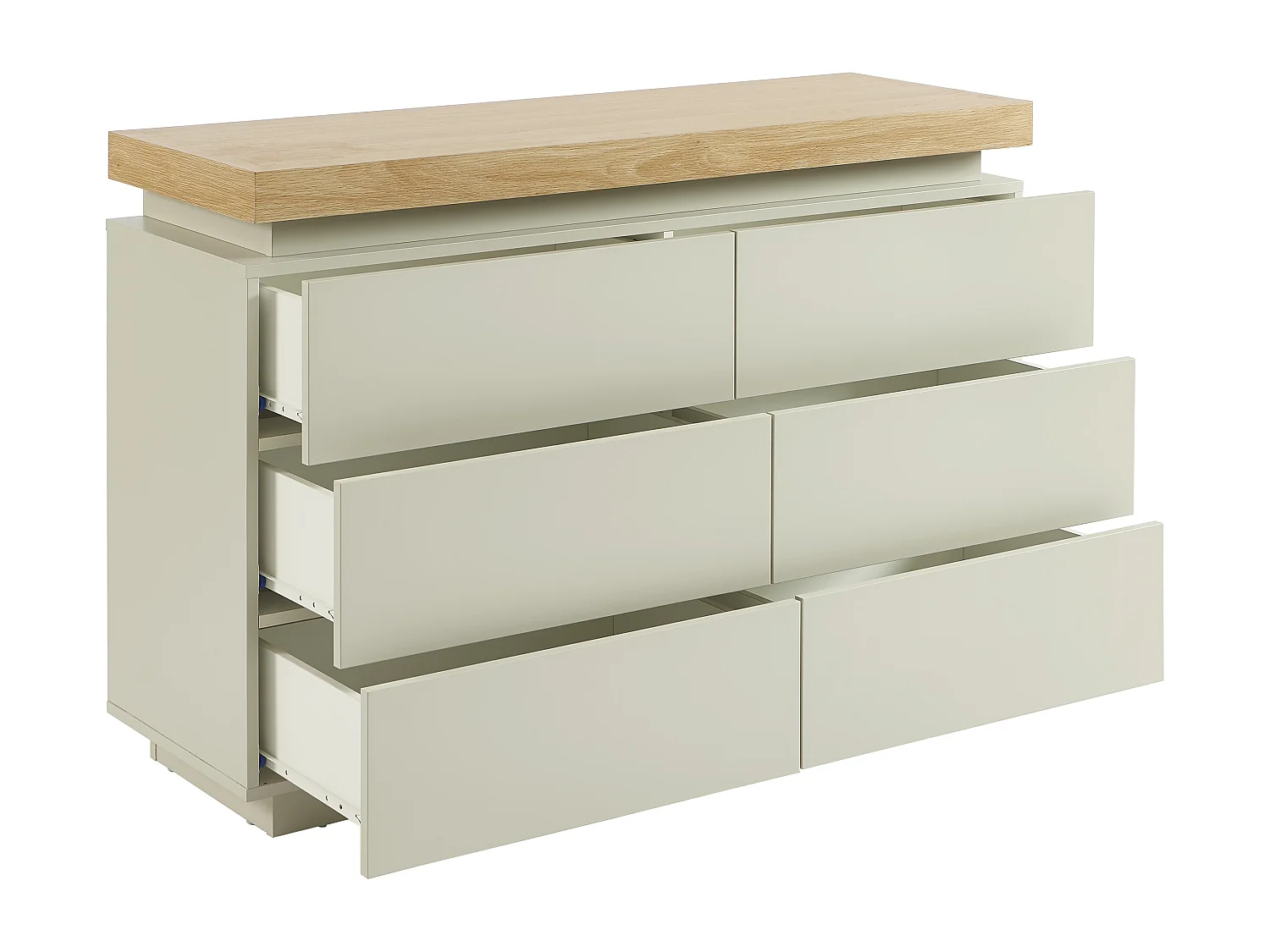 Commode – 6 tiroirs – MDF laqué – Avec LEDs – Coloris : Naturel et Beige - HALO
