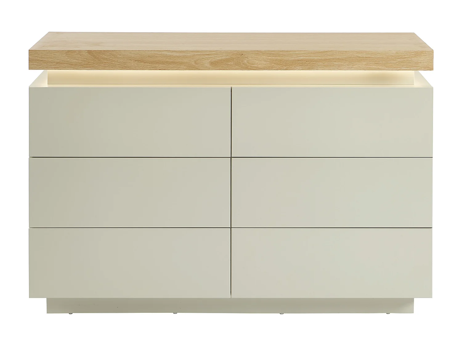 Commode – 6 tiroirs – MDF laqué – Avec LEDs – Coloris : Naturel et Beige - HALO