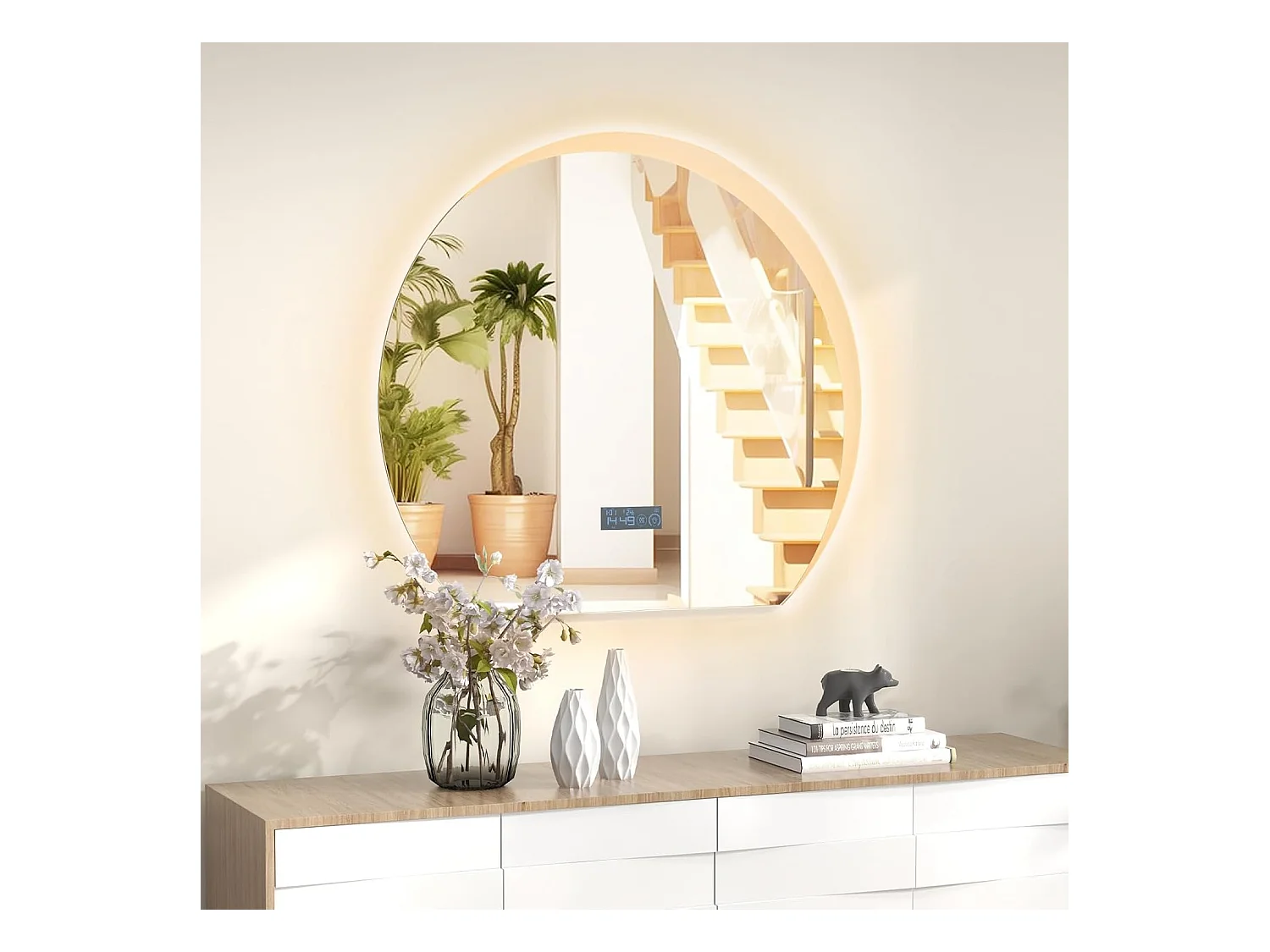 Miroir salle de bain avec éclairage 60 x 53 cm, miroir led antibuee, désembuage,3 couleurs