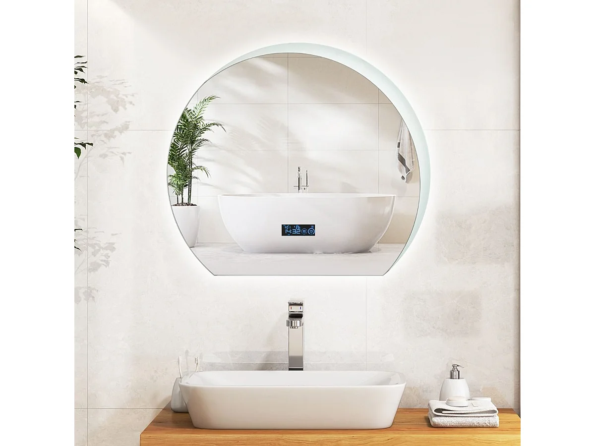Miroir salle de bain avec éclairage 60 x 53 cm, miroir led antibuee, désembuage,3 couleurs