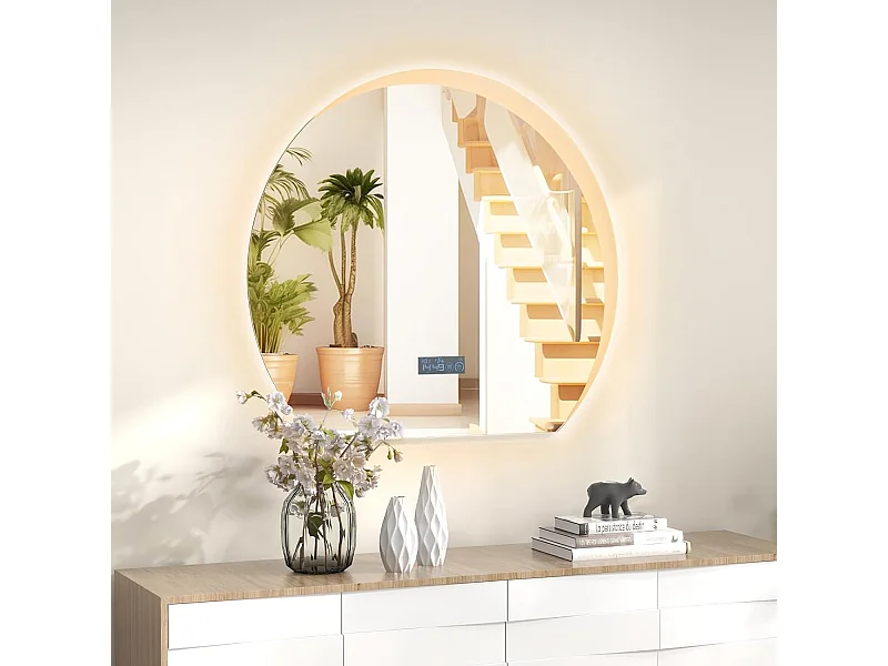 Miroir salle de bain avec éclairage 60 x 53 cm, miroir led antibuee, désembuage,3 couleurs