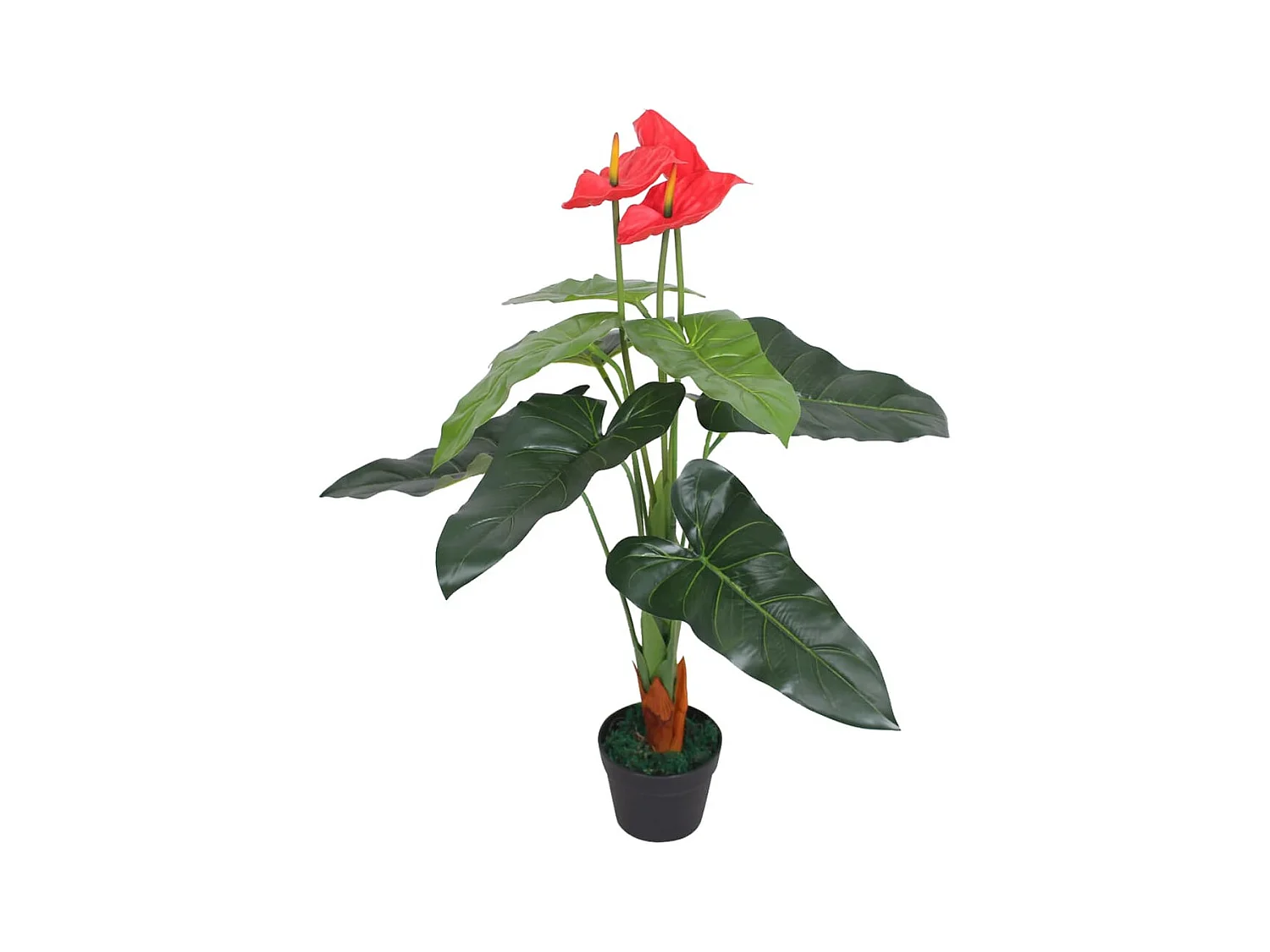 Planta antúrio artificial com vaso 90 cm vermelho e amarelo PT983789