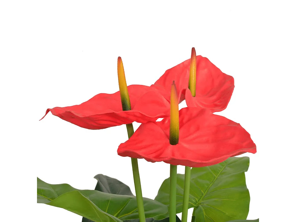 Planta antúrio artificial com vaso 90 cm vermelho e amarelo PT983789