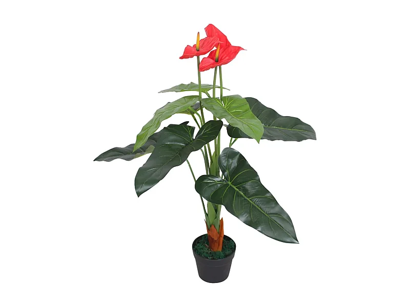 Planta antúrio artificial com vaso 90 cm vermelho e amarelo PT983789