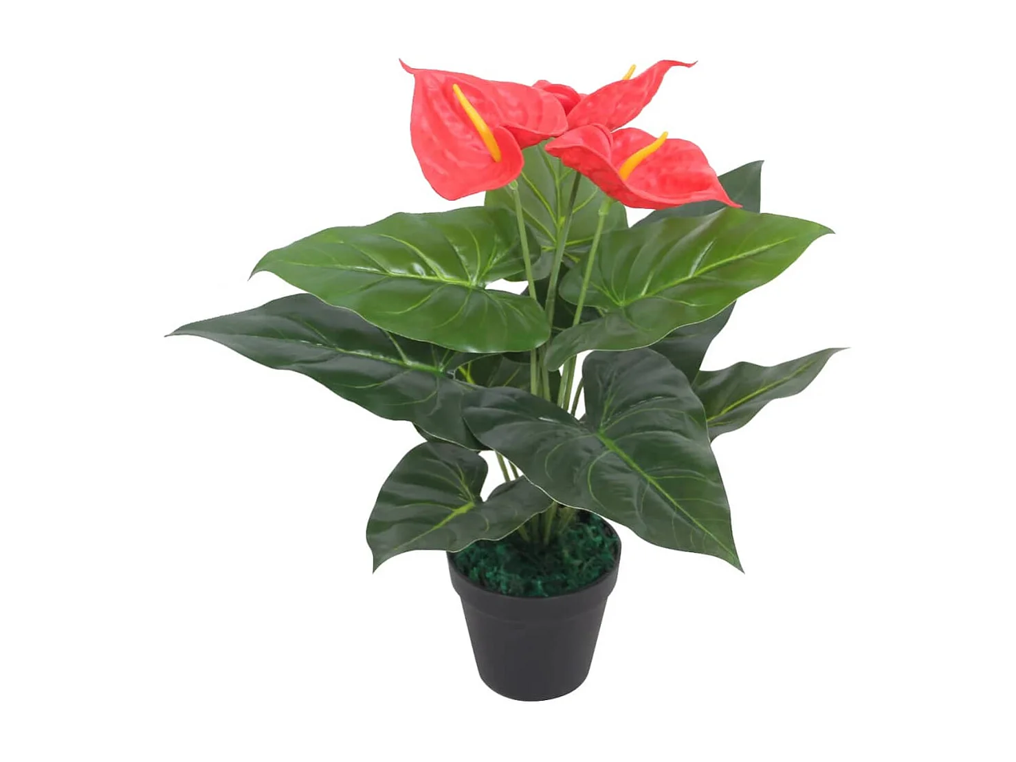 Planta antúrio artificial com vaso 45 cm vermelho e amarelo PT706232