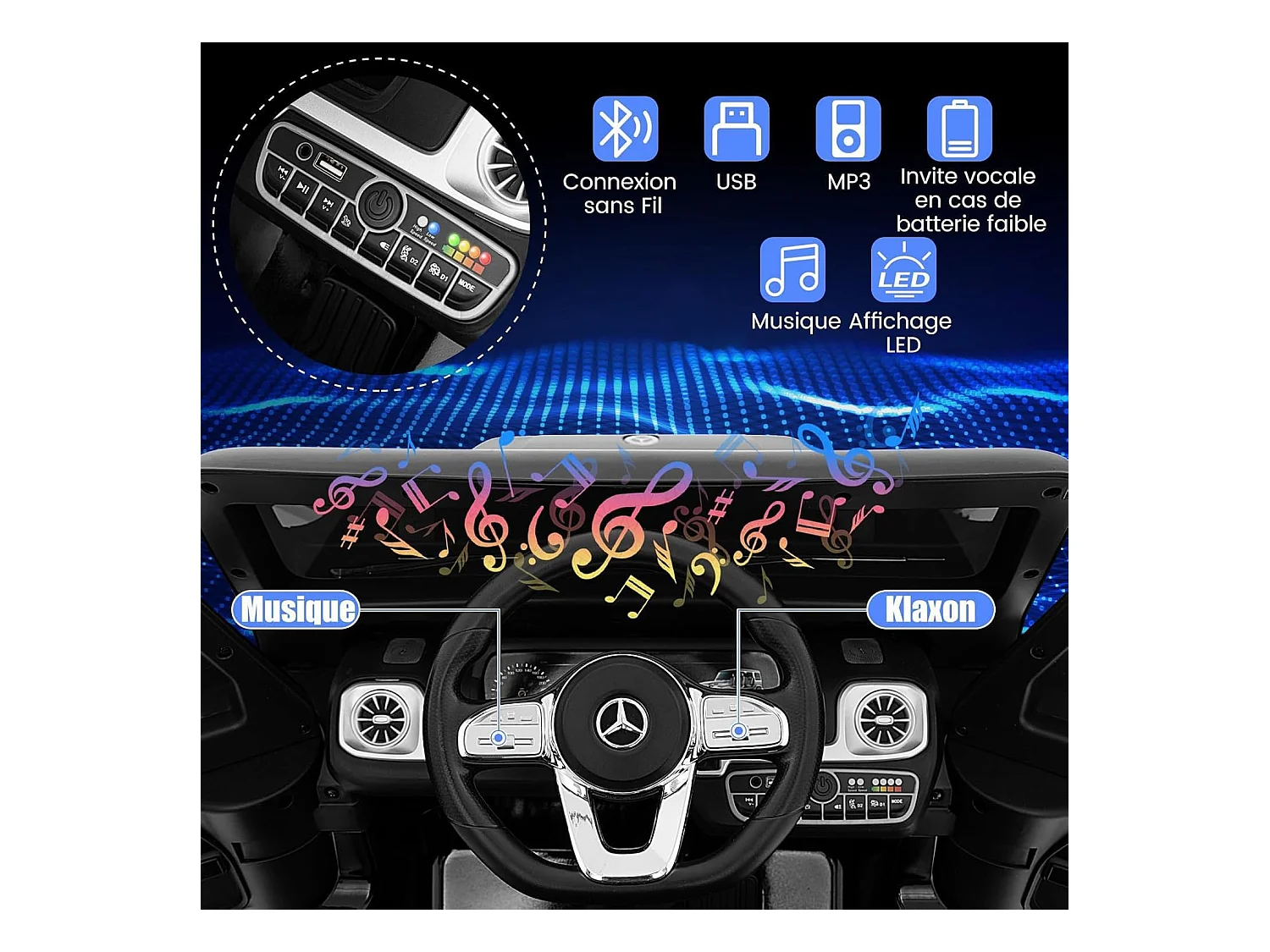 Voiture Électrique Enfants Mercedes-Benz G500 avec Télécommande 12V, Lumières LED & Musique, Démarrage Lent, Noir