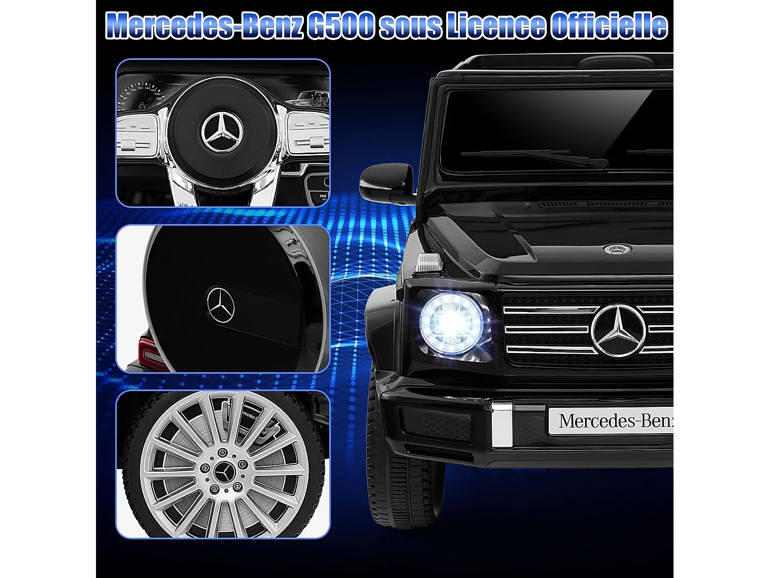 Elektrische Kinderauto Mercedes-Benz G500 met Afstandsbediening 12V, LED-lichten & Muziek, Langzame Start, Zwart